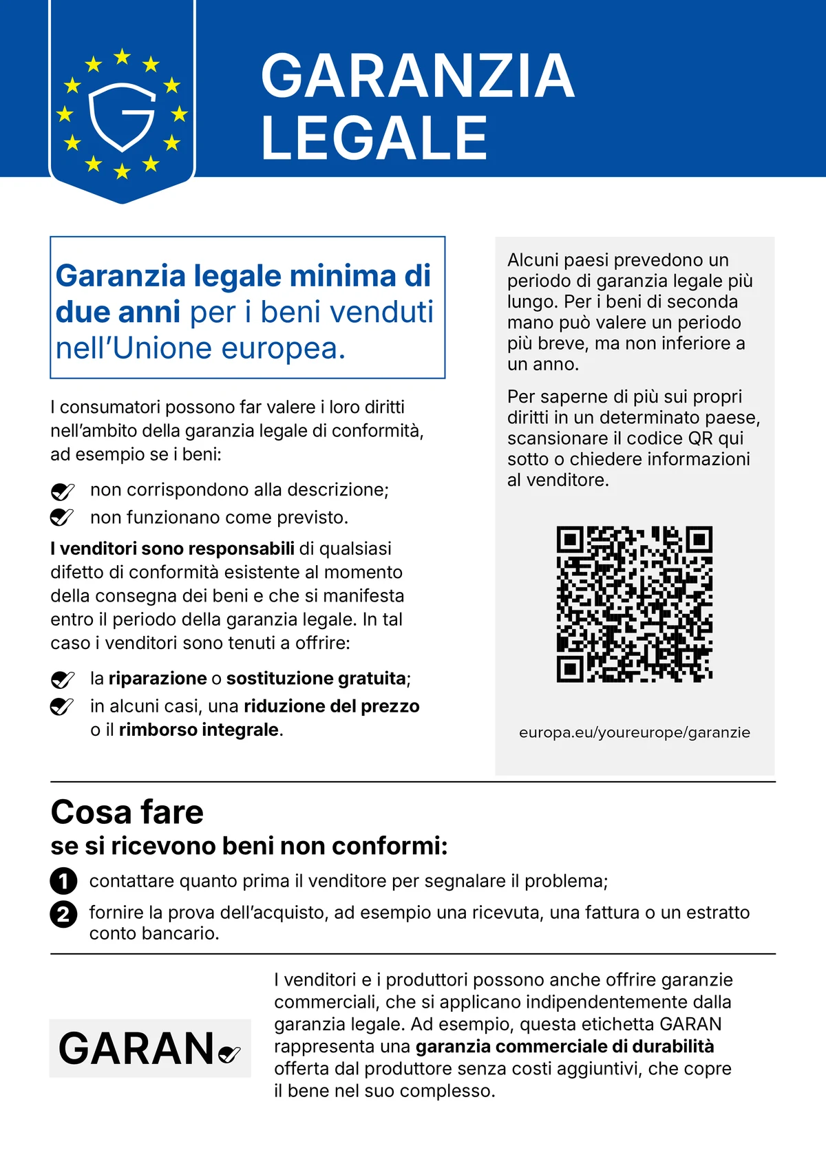 Avviso armonizzato «Garanzia legale» dell'Unione europea: il testo completo è riportato sotto.